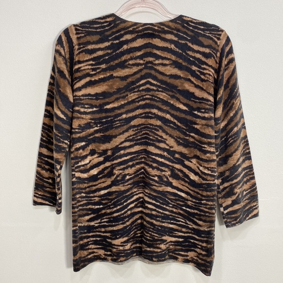 Talbots Pure Cashmere Tiger Print Sweater Women's Medium Black/Brown - Picture 6 of 9